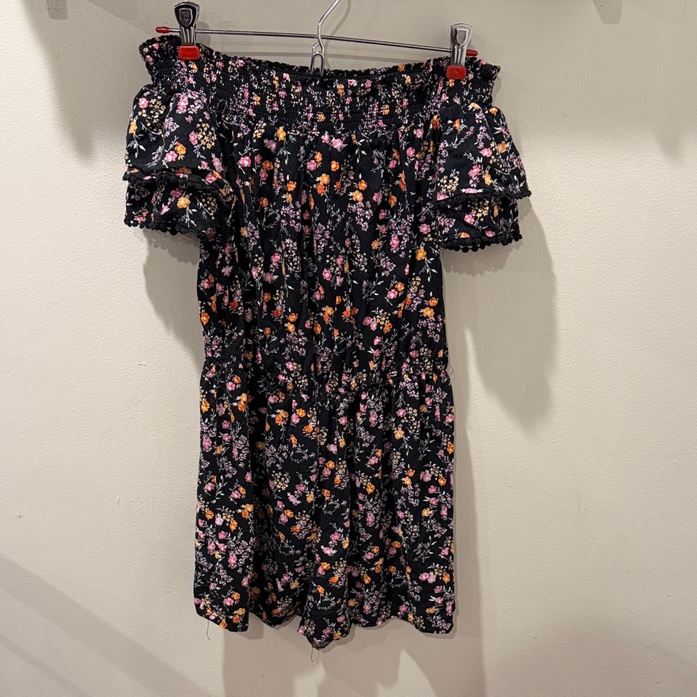 Xhilaration Black Floral Smocked Romper
